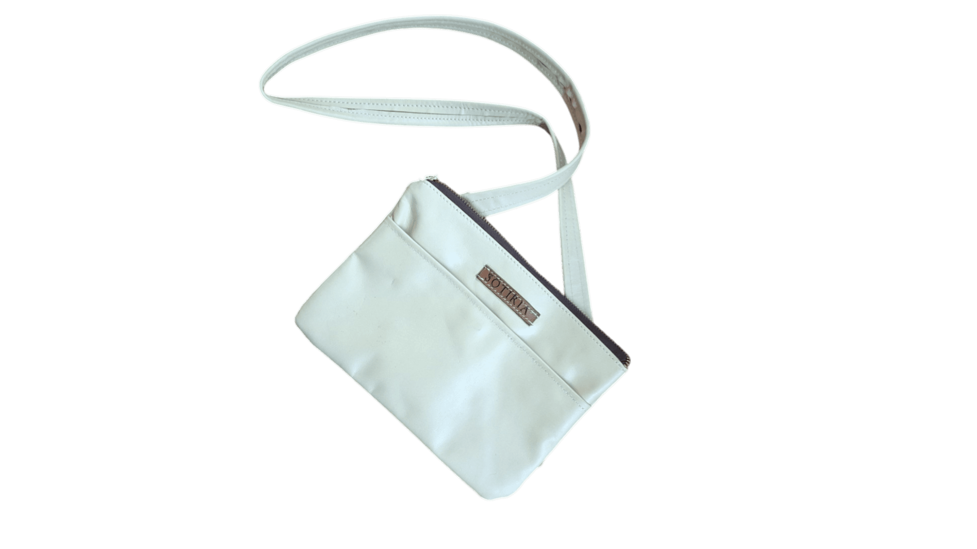 Clutch bag with shoulder sling in cream genuine leather